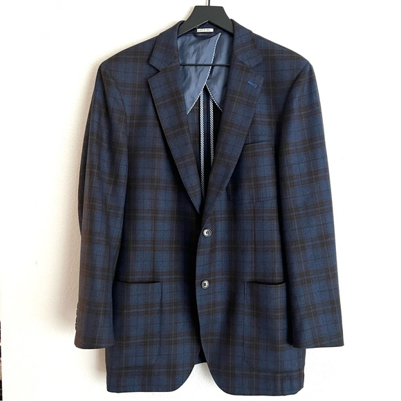 Peter Millar Mens Wool Plaid Sport Coat Blazer Unstructured...